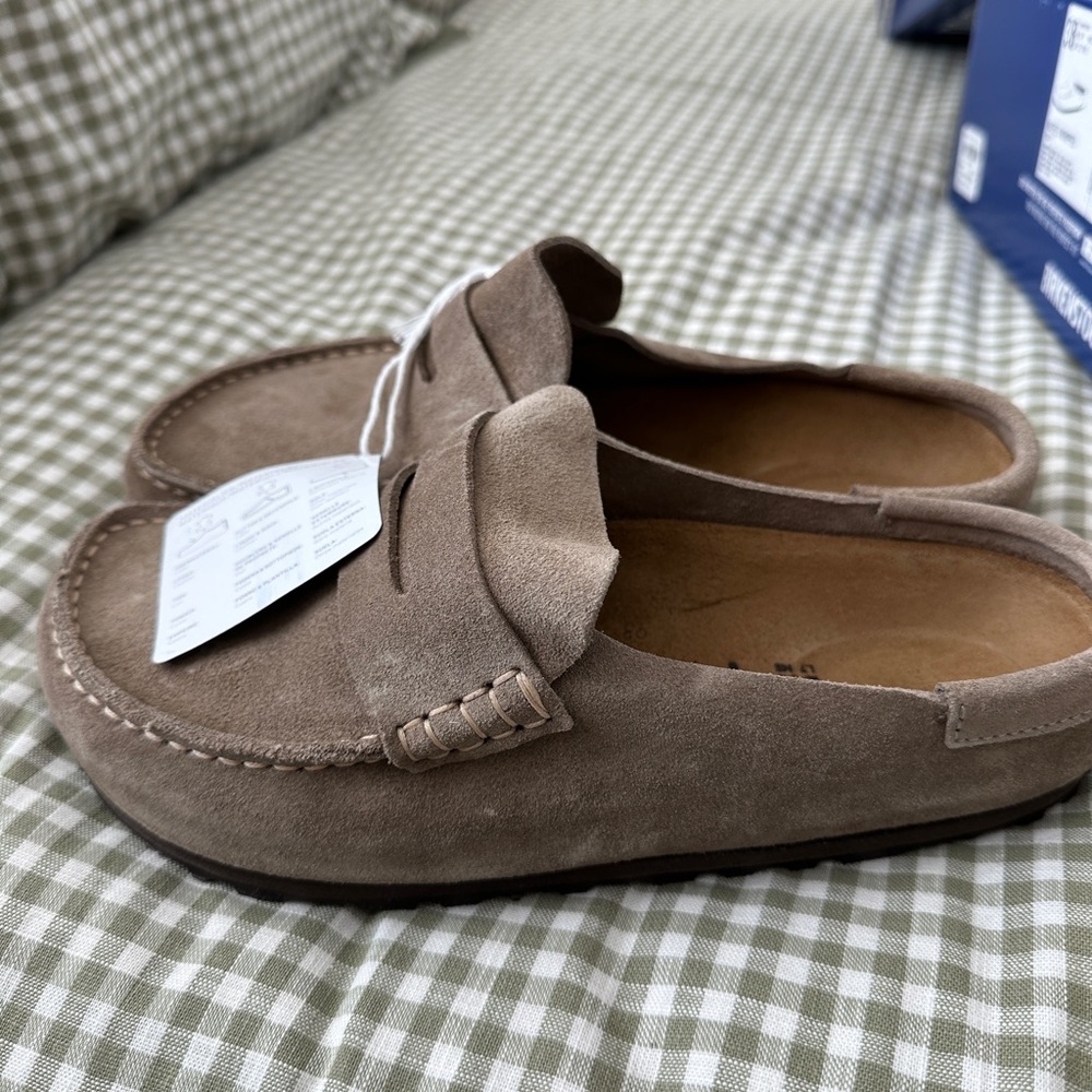 Birkenstock Taupe Naples Suede Clogs